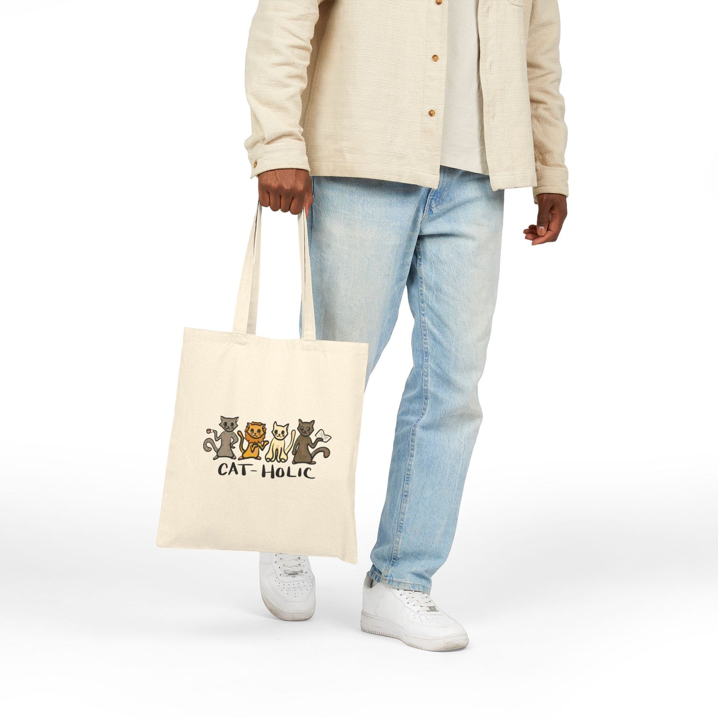 Cat-Holic Cotton Canvas Tote Bag