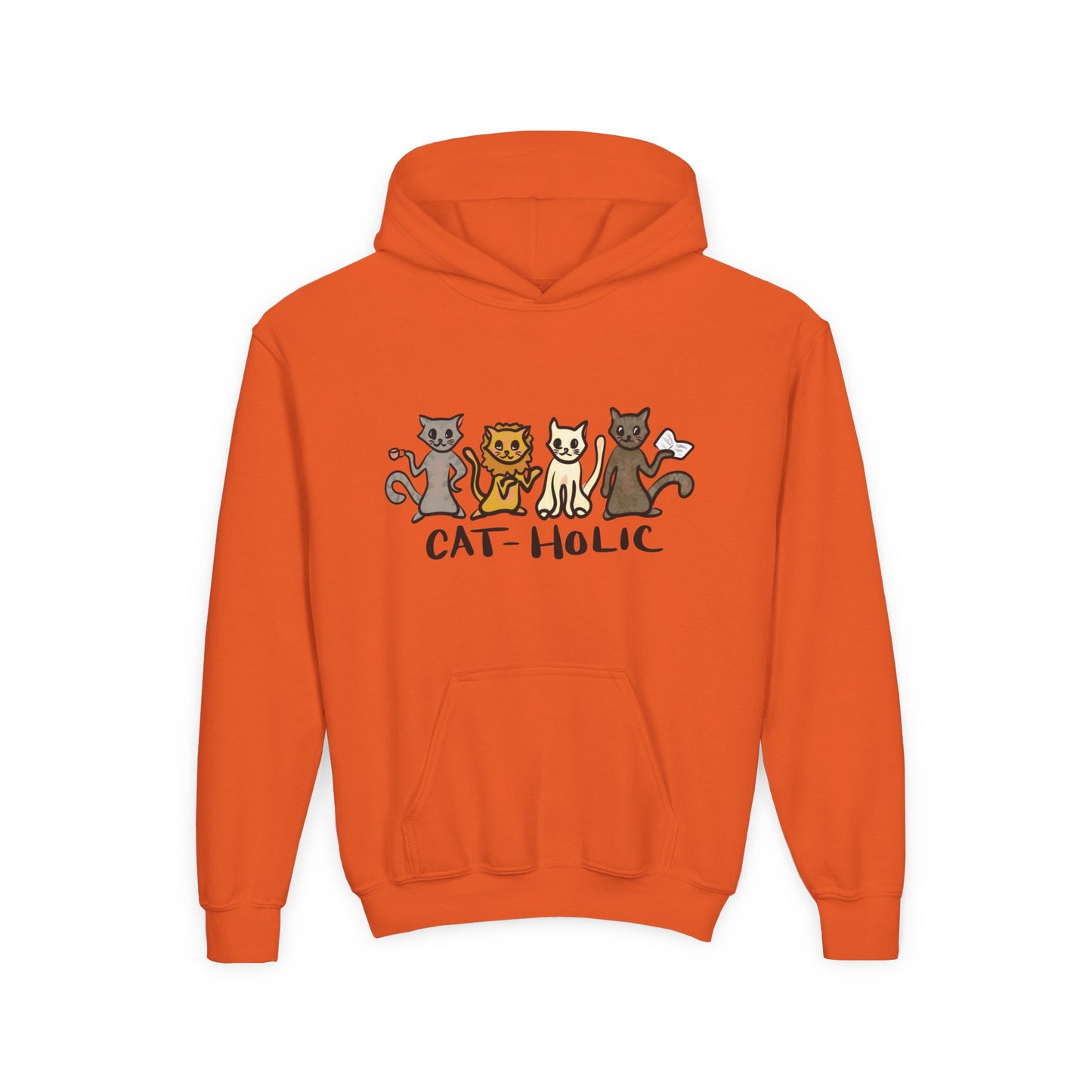 Cat-holic Youth Heavy Blend Hooded Sweatshirt