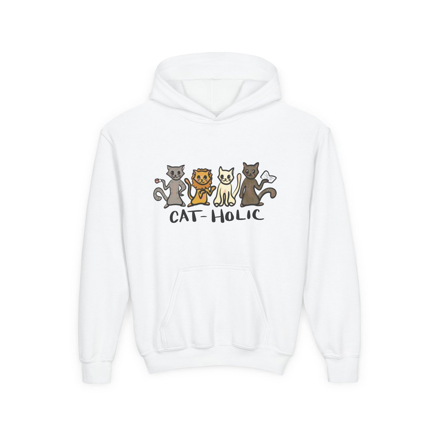 Cat-holic Youth Heavy Blend Hooded Sweatshirt