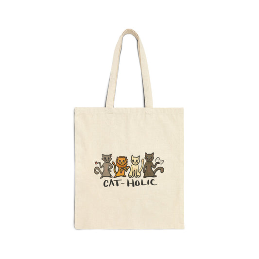 Cat-Holic Cotton Canvas Tote Bag