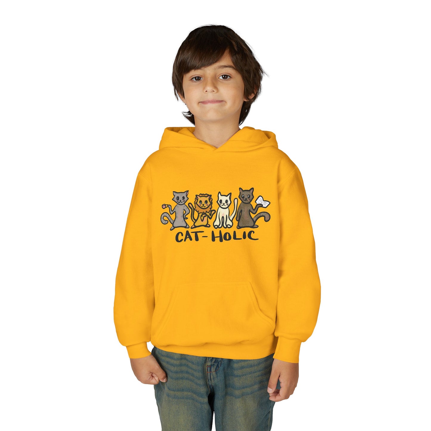 Cat-holic Youth Heavy Blend Hooded Sweatshirt